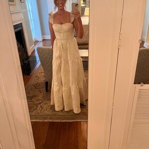 Revelry “Violet Luxe Jacquard Dress” in Champagne